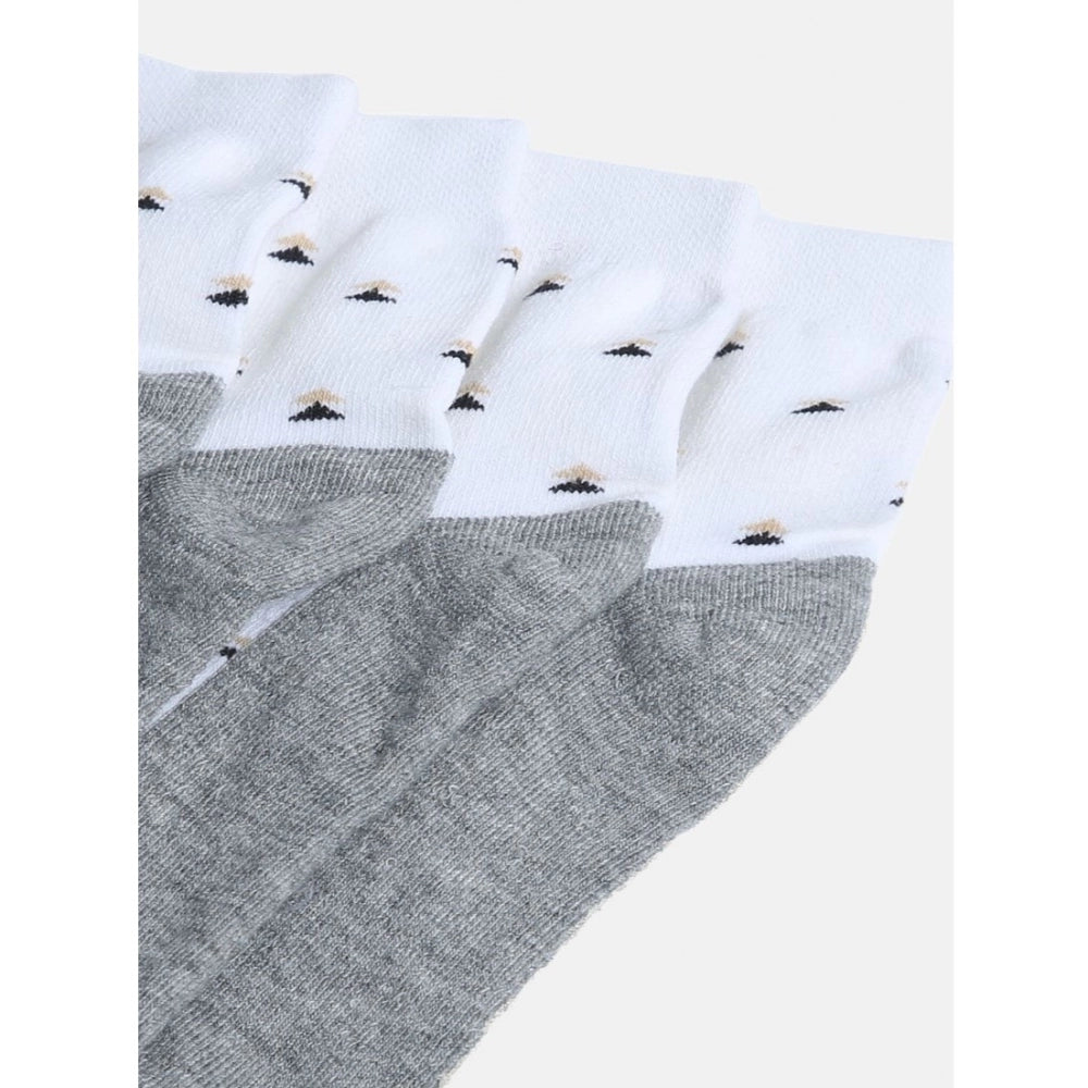 4 Pairs Men's Casual Cotton Blended Printed Mid-Calf length Socks (White)