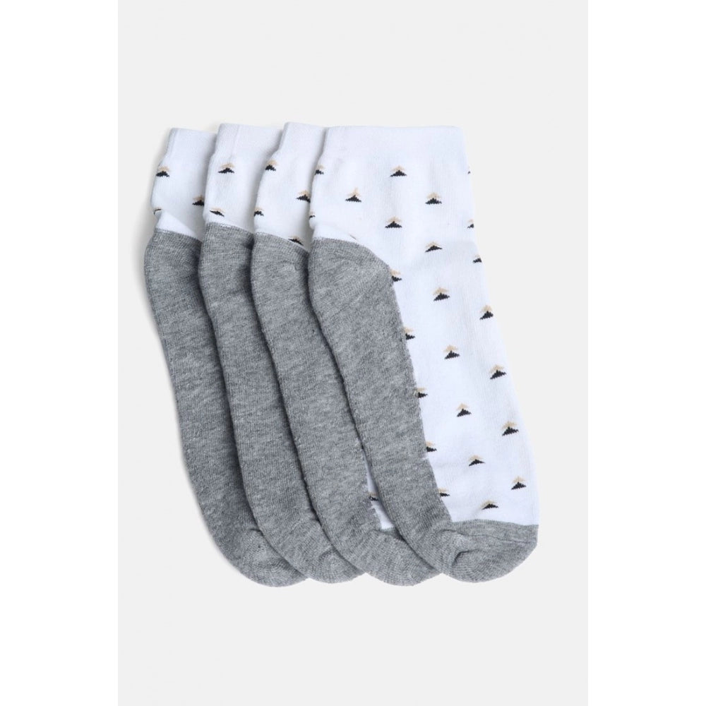 4 Pairs Men's Casual Cotton Blended Printed Mid-Calf length Socks (White)