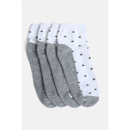 4 Pairs Men's Casual Cotton Blended Printed Mid-Calf length Socks (White)