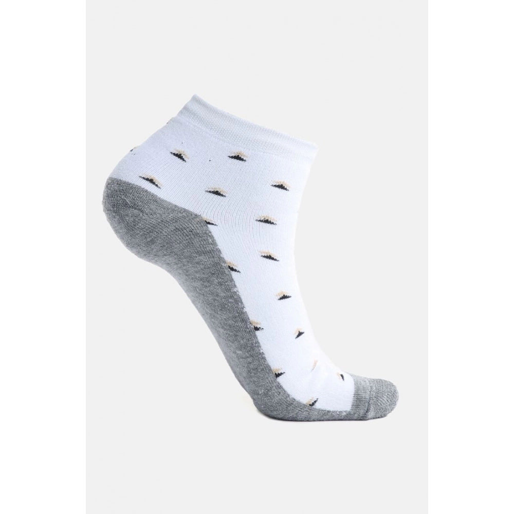 4 Pairs Men's Casual Cotton Blended Printed Mid-Calf length Socks (White)