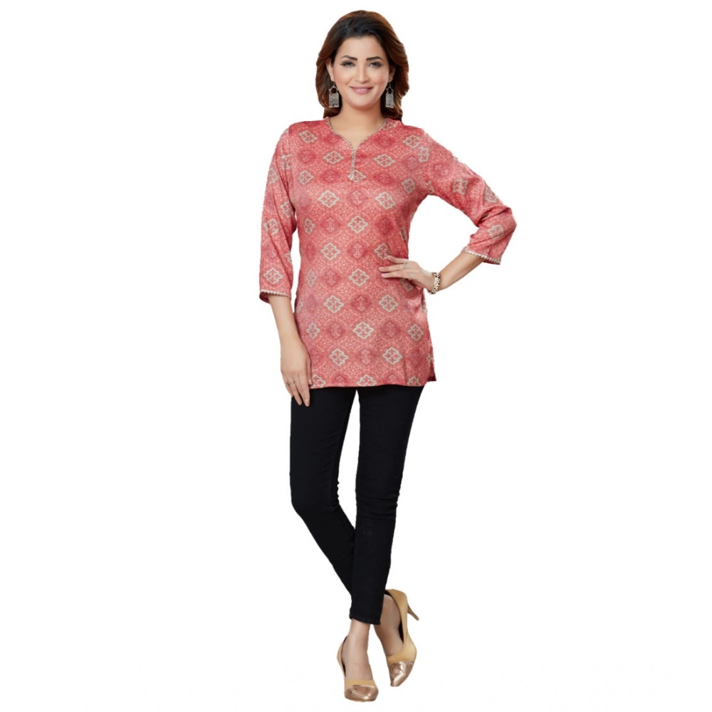 Women's Casual 3/4 Sleeves Printed Rayon Short Top (Pink)