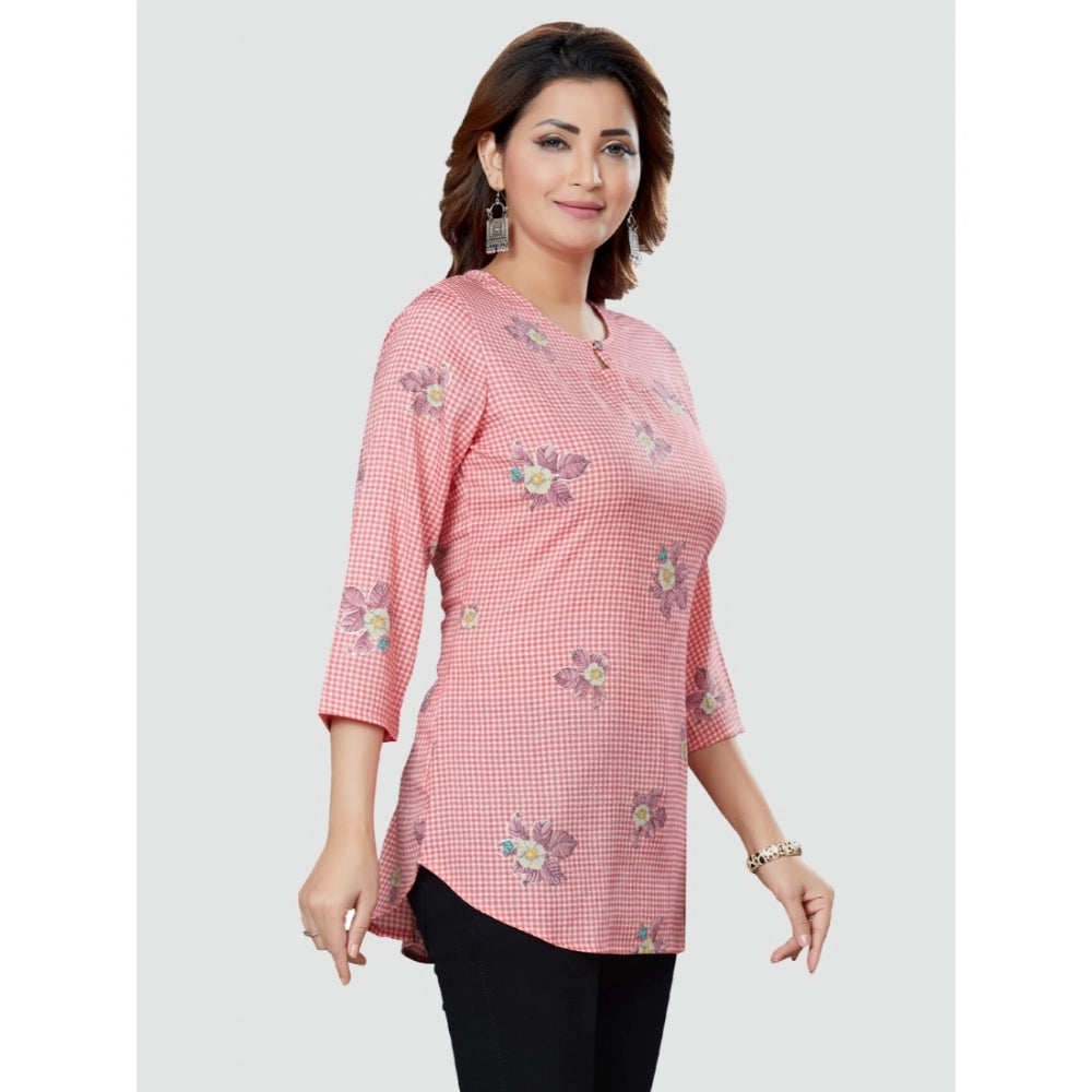 Women's Casual 3/4 Sleeves Printed Rayon Short Top (Pink)