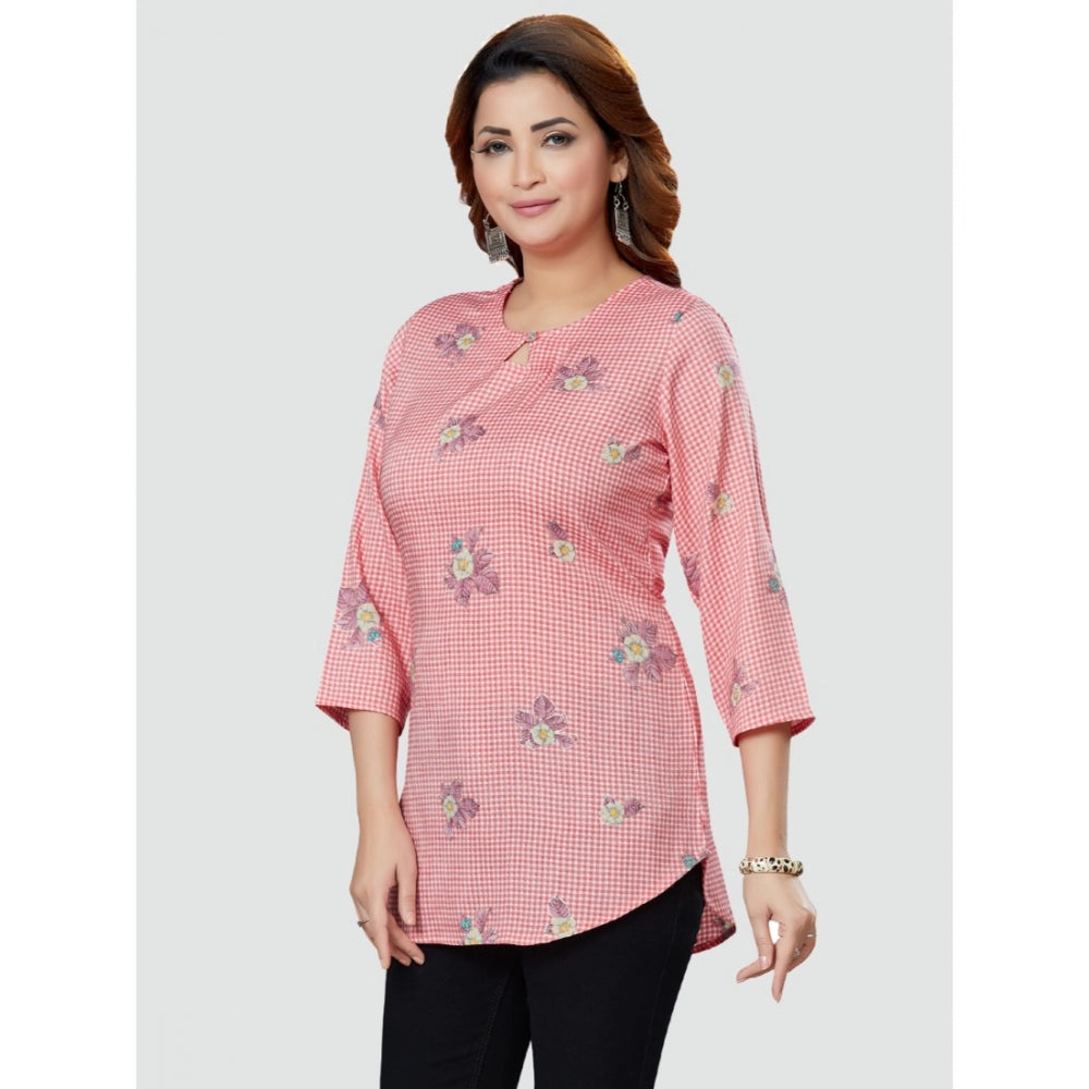 Women's Casual 3/4 Sleeves Printed Rayon Short Top (Pink)