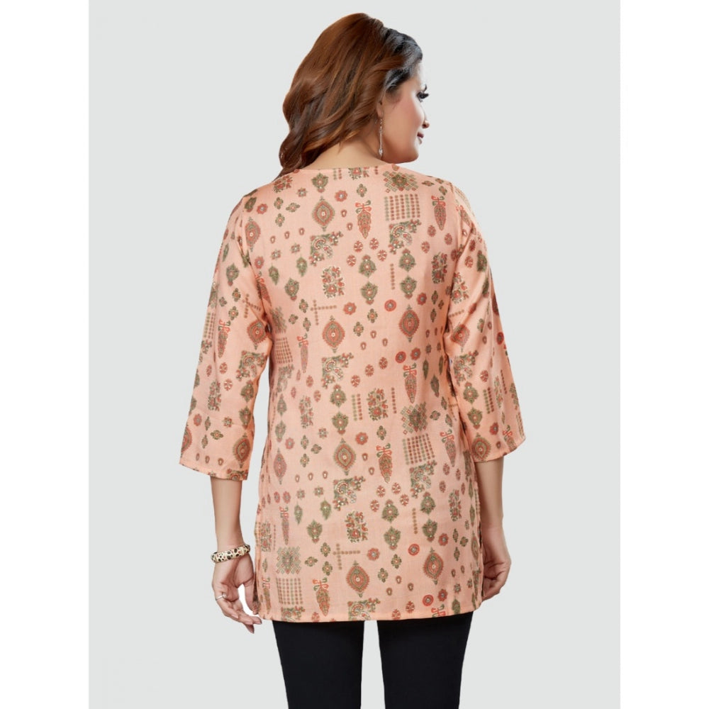 Women's Casual 3/4 Sleeves Printed Rayon Short Top (Peach)