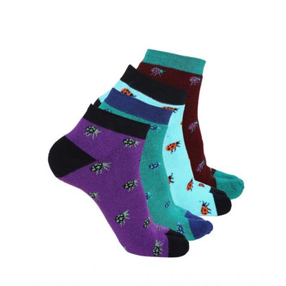 4 Pairs Women's Casual Cotton Blended Printed Ankle length Socks (Assorted)