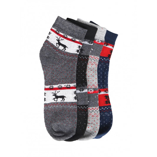 4 Pairs Men's Casual Cotton Blended Printed Mid-Calf length Socks (Assorted)