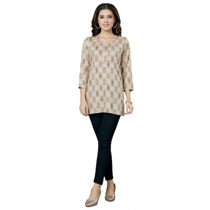 Women's Casual 3/4 Sleeves Printed Rayon Short Top (Beige)