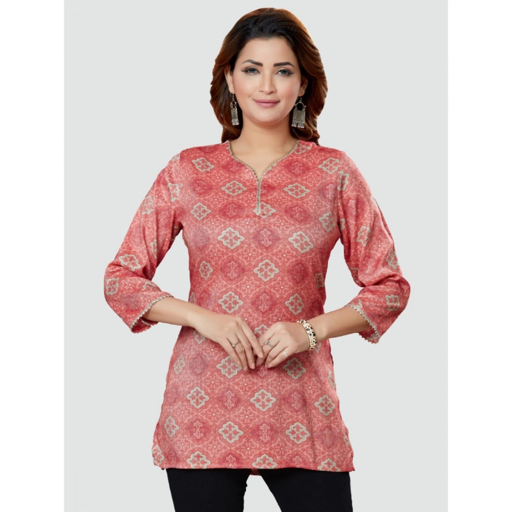 Women's Casual 3/4 Sleeves Printed Rayon Short Top (Pink)