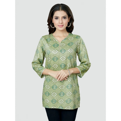 Women's Casual 3/4 Sleeves Printed Rayon Short Top (Green)