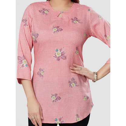 Women's Casual 3/4 Sleeves Printed Rayon Short Top (Pink)