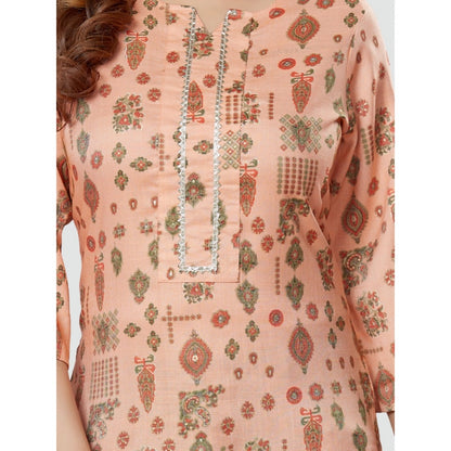 Women's Casual 3/4 Sleeves Printed Rayon Short Top (Peach)