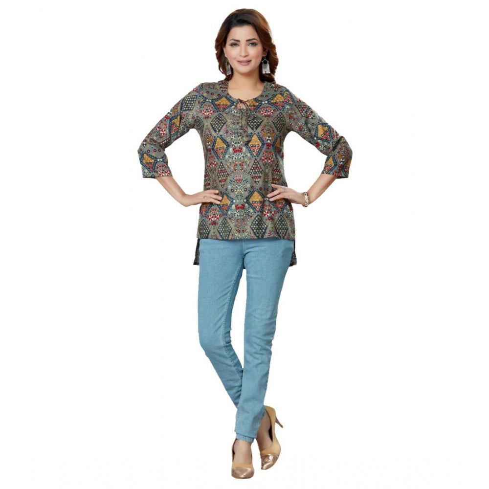 Women's Casual 3/4 Sleeves Printed Rayon Short Top (Multicolor)