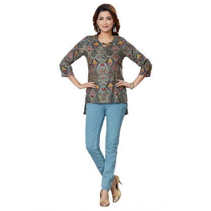 Women's Casual 3/4 Sleeves Printed Rayon Short Top (Multicolor)