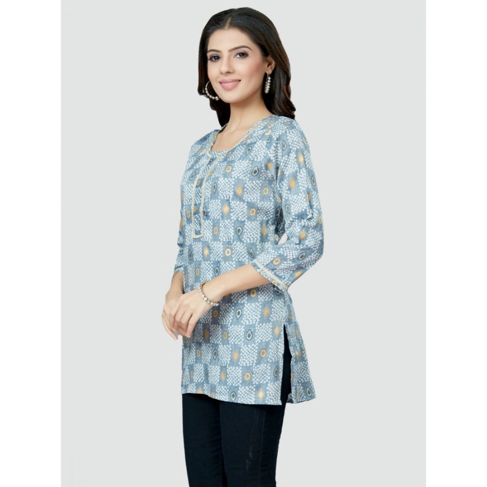 Women's Casual 3/4 Sleeves Printed Rayon Short Top (Blue)