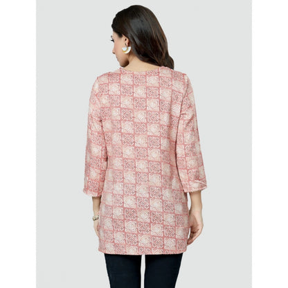 Women's Casual 3/4 Sleeves Printed Rayon Short Top (Pink)