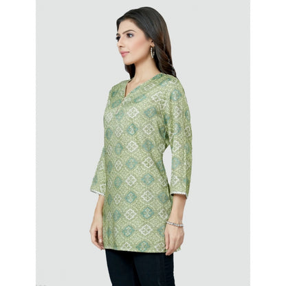 Women's Casual 3/4 Sleeves Printed Rayon Short Top (Green)