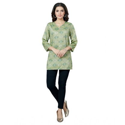 Women's Casual 3/4 Sleeves Printed Rayon Short Top (Green)