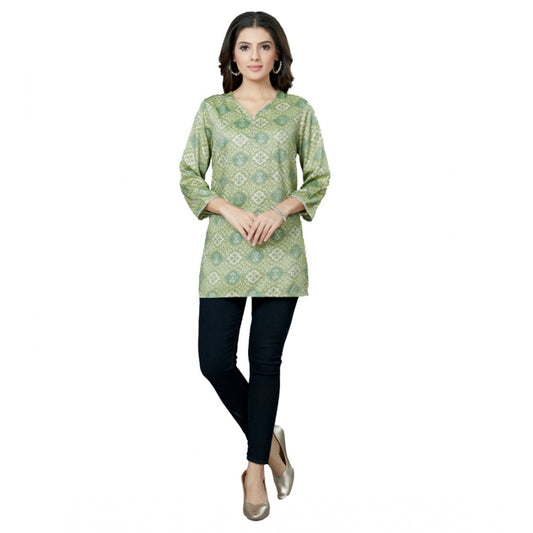 Generic Women's Casual 3/4 Sleeves Printed Rayon Short Top (Green)