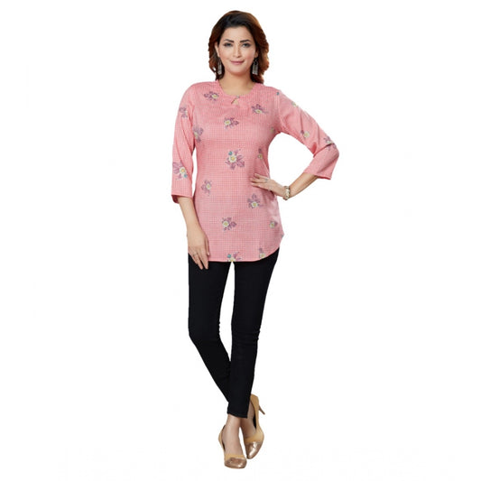 Women's Casual 3/4 Sleeves Printed Rayon Short Top (Pink)