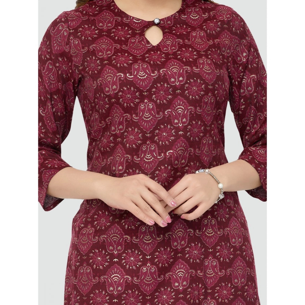 Women's Casual 3/4 Sleeves Printed Rayon Short Top (Maroon)