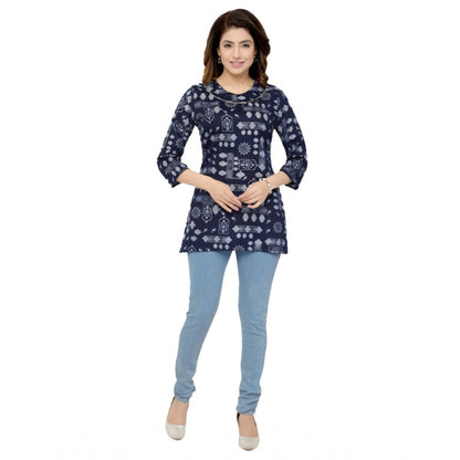 Women's Casual 3/4 Sleeves Printed Rayon Short Top (Blue)