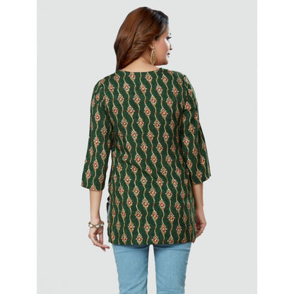 Women's Casual 3/4 Sleeves Printed Rayon Short Top (Green)