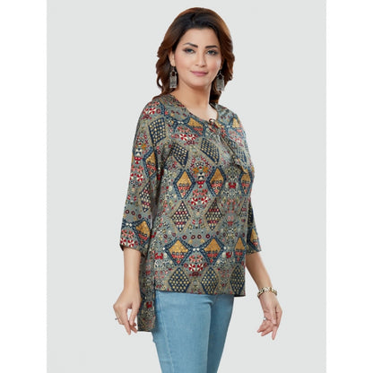 Women's Casual 3/4 Sleeves Printed Rayon Short Top (Multicolor)