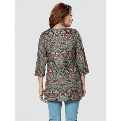 Women's Casual 3/4 Sleeves Printed Rayon Short Top (Multicolor)