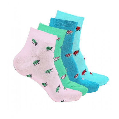 4 Pairs Women's Casual Cotton Blended Printed Ankle length Socks (Assorted)