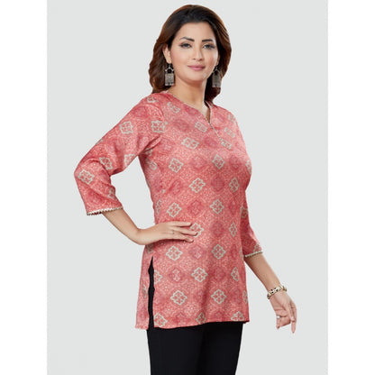 Women's Casual 3/4 Sleeves Printed Rayon Short Top (Pink)