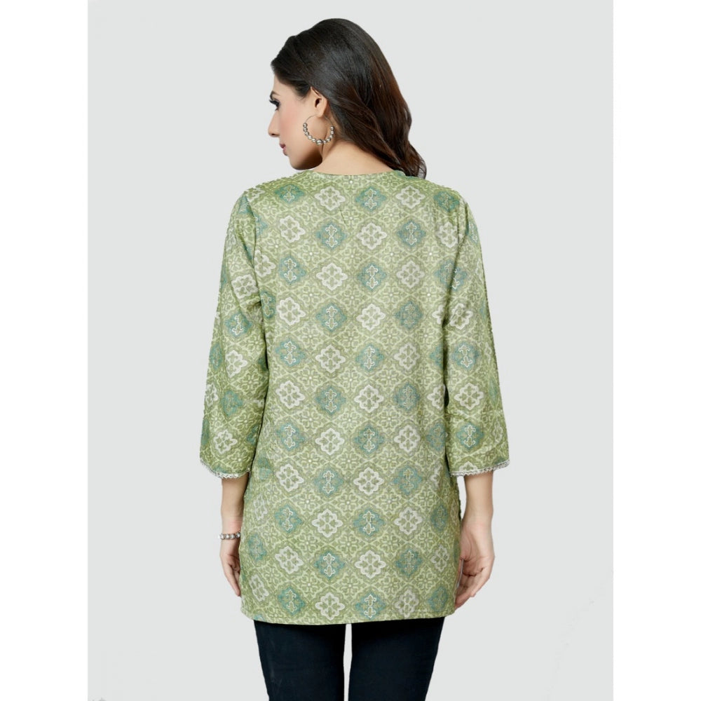 Women's Casual 3/4 Sleeves Printed Rayon Short Top (Green)