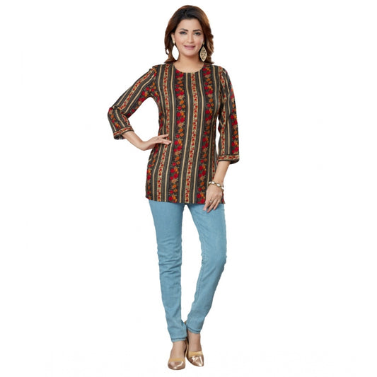 Women's Casual 3/4 Sleeves Printed Rayon Short Top (MultiColor)