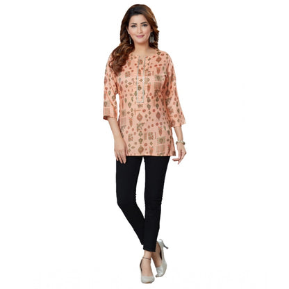 Women's Casual 3/4 Sleeves Printed Rayon Short Top (Peach)