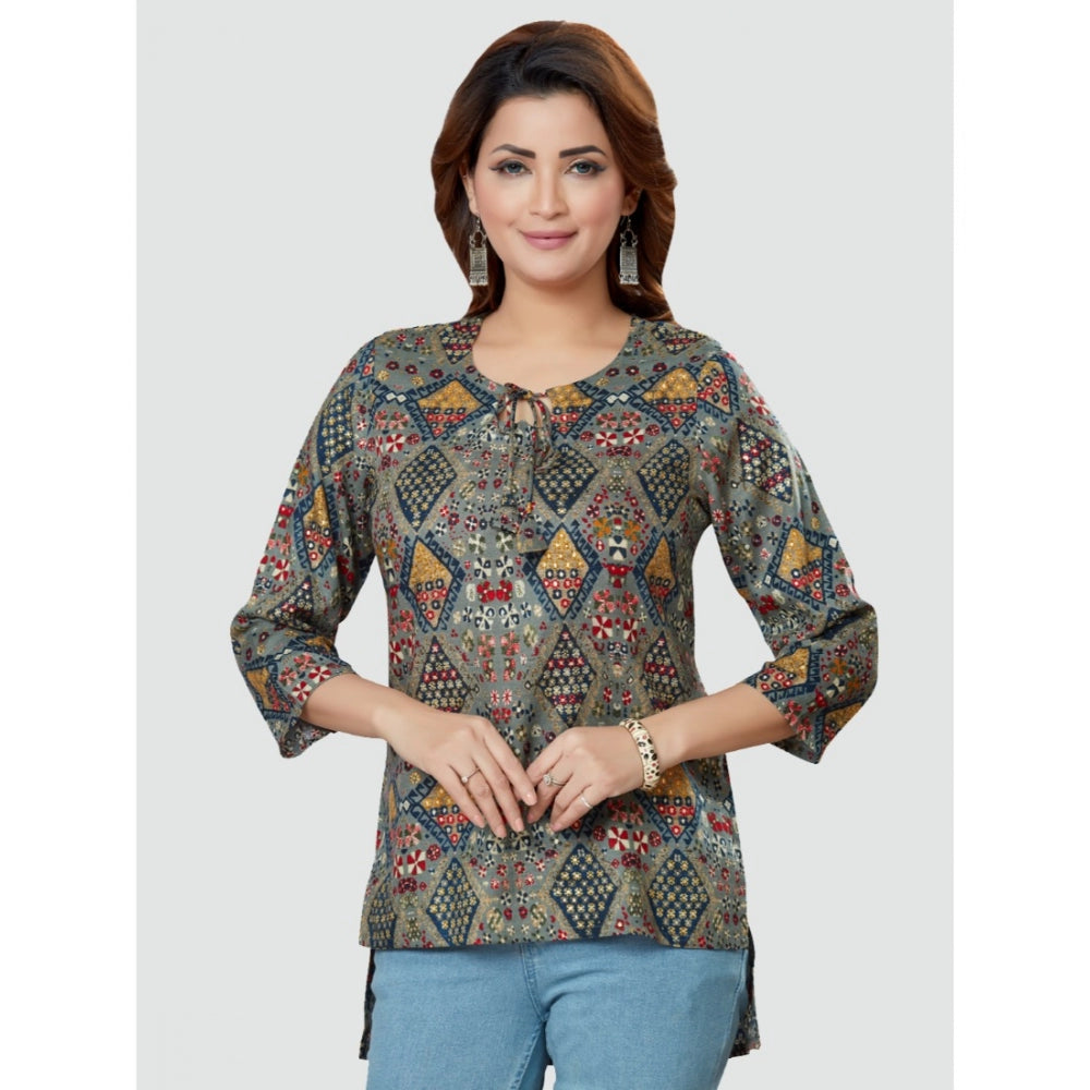 Women's Casual 3/4 Sleeves Printed Rayon Short Top (Multicolor)