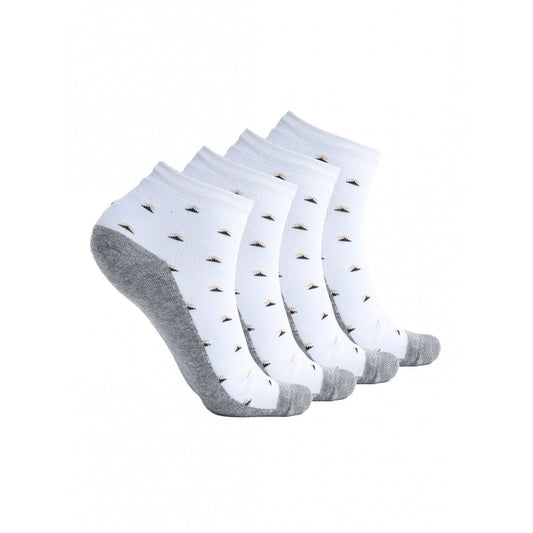 4 Pairs Men's Casual Cotton Blended Printed Mid-Calf length Socks (White)