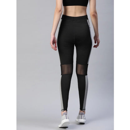 Generic Women's Polyster Solid Sport Leggings (Black &amp; Grey)