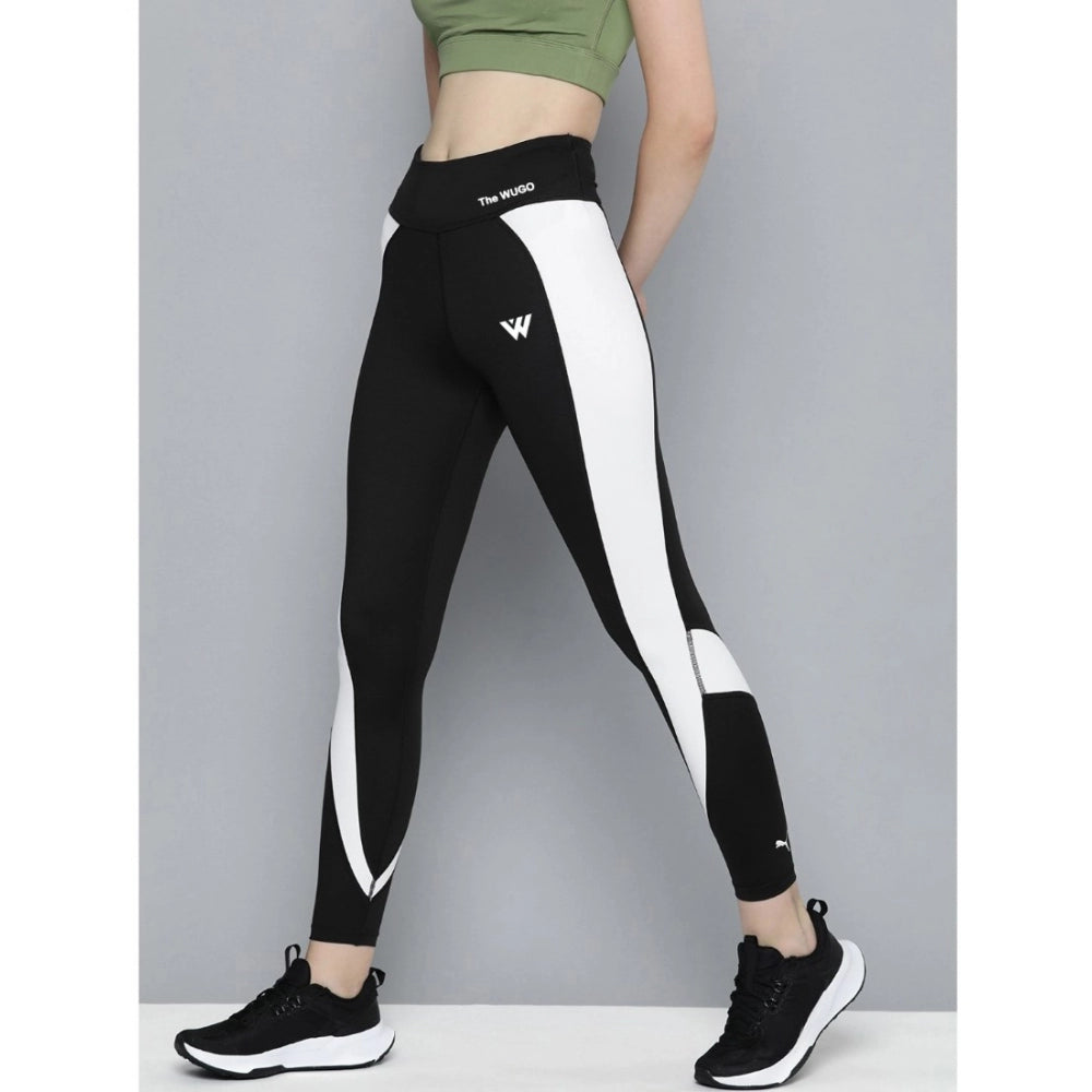 Generic Women's Polyster Solid Sport Leggings (Black &amp; White)