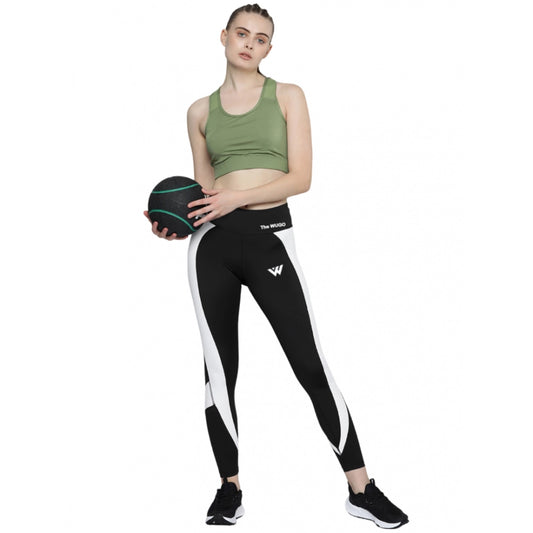 Generic Women's Polyster Solid Sport Leggings (Black &amp; White)