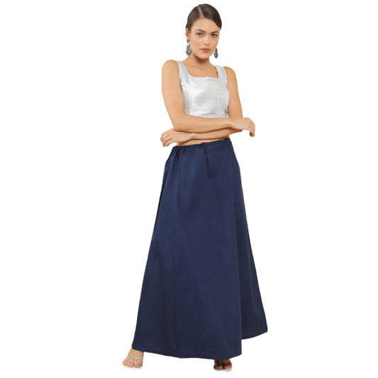 Women's Cotton Solid Free Size Petticoat (Navy Blue)