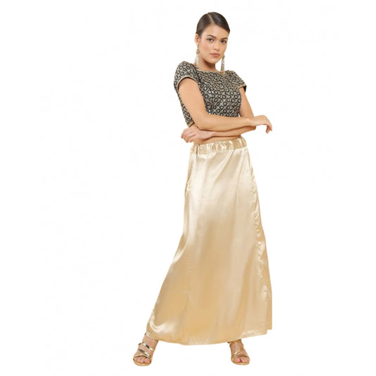 Women's Silk Solid Free Size Petticoat (Gold)