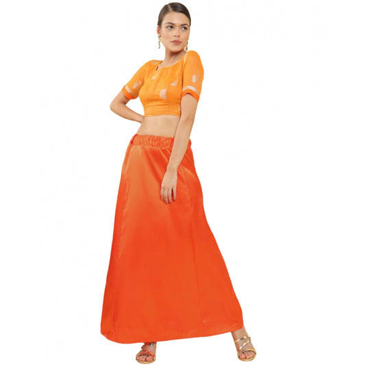 Women's Silk Solid Free Size Petticoat (Orange)