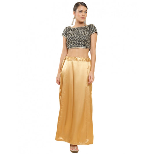 Women's Silk Solid Free Size Petticoat (Gold)