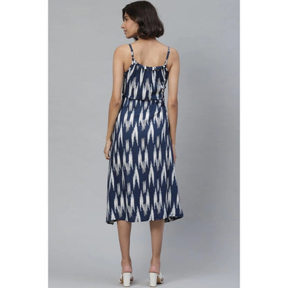 Women's Casual Sleeveless Ikat Print Rayon Dress (Blue)