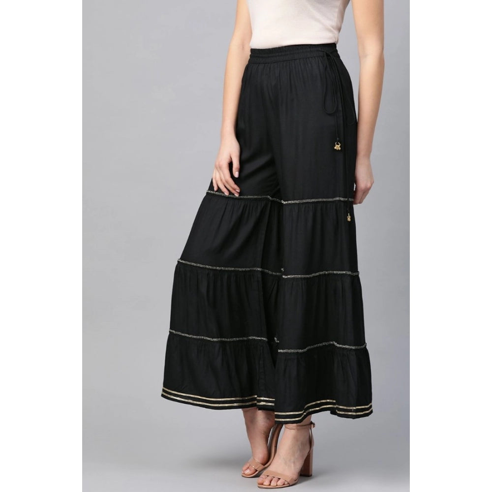 Women's Casual Solid Rayon Sharara (Black)