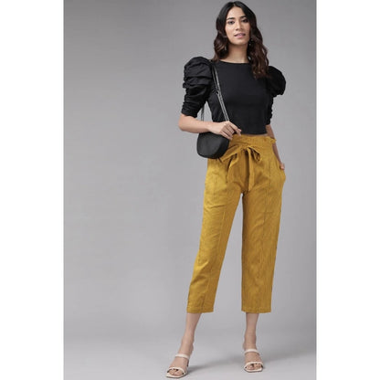 Generic Women's Casual Printed Cotton Flex Trouser Pant (Mustard)