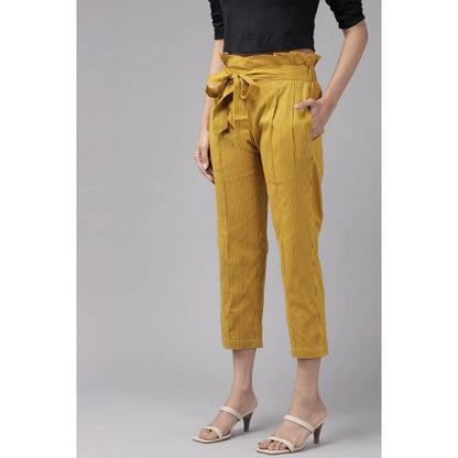 Generic Women's Casual Printed Cotton Flex Trouser Pant (Mustard)