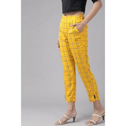 Generic Women's Casual Checked Rayon Trouser Pant (Yellow)