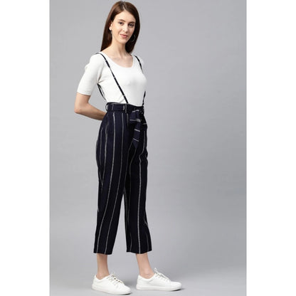 Women's Casual Short Sleeve Striped Rayon Dungaree (Blue)