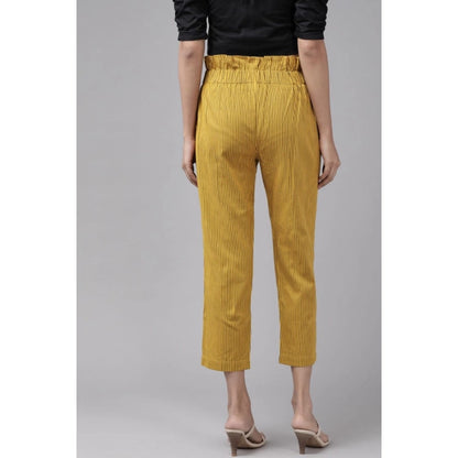 Generic Women's Casual Printed Cotton Flex Trouser Pant (Mustard)