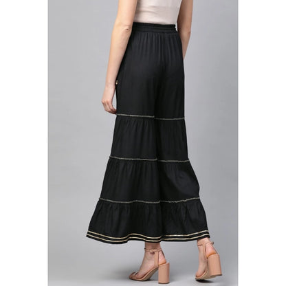 Women's Casual Solid Rayon Sharara (Black)